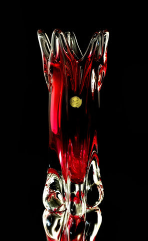 Red Bohemian Crystal Sculpted Vase